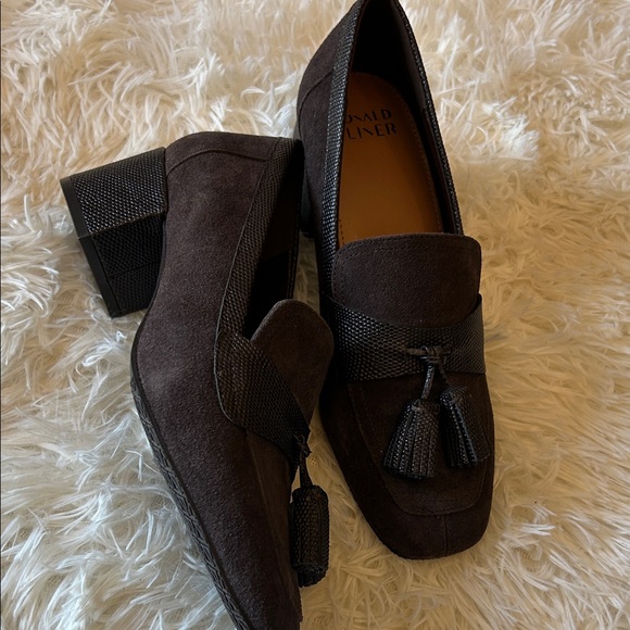 Donald J. Pliner Dark Brown Suede Tassel Loafer with Textured Band - Picture 14 of 14